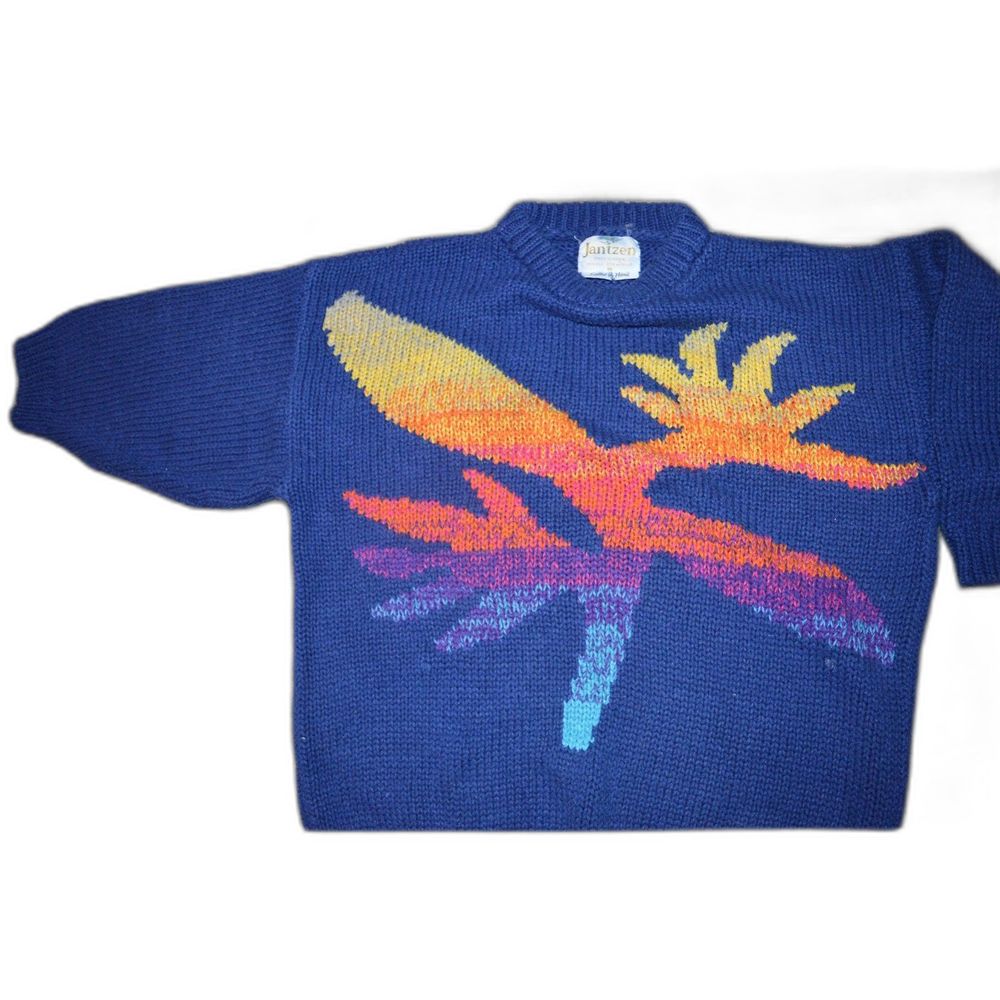 MCM Jantzen Hand Knit Bird of Paradise Ombre 60s Batwing Pullover Sweater